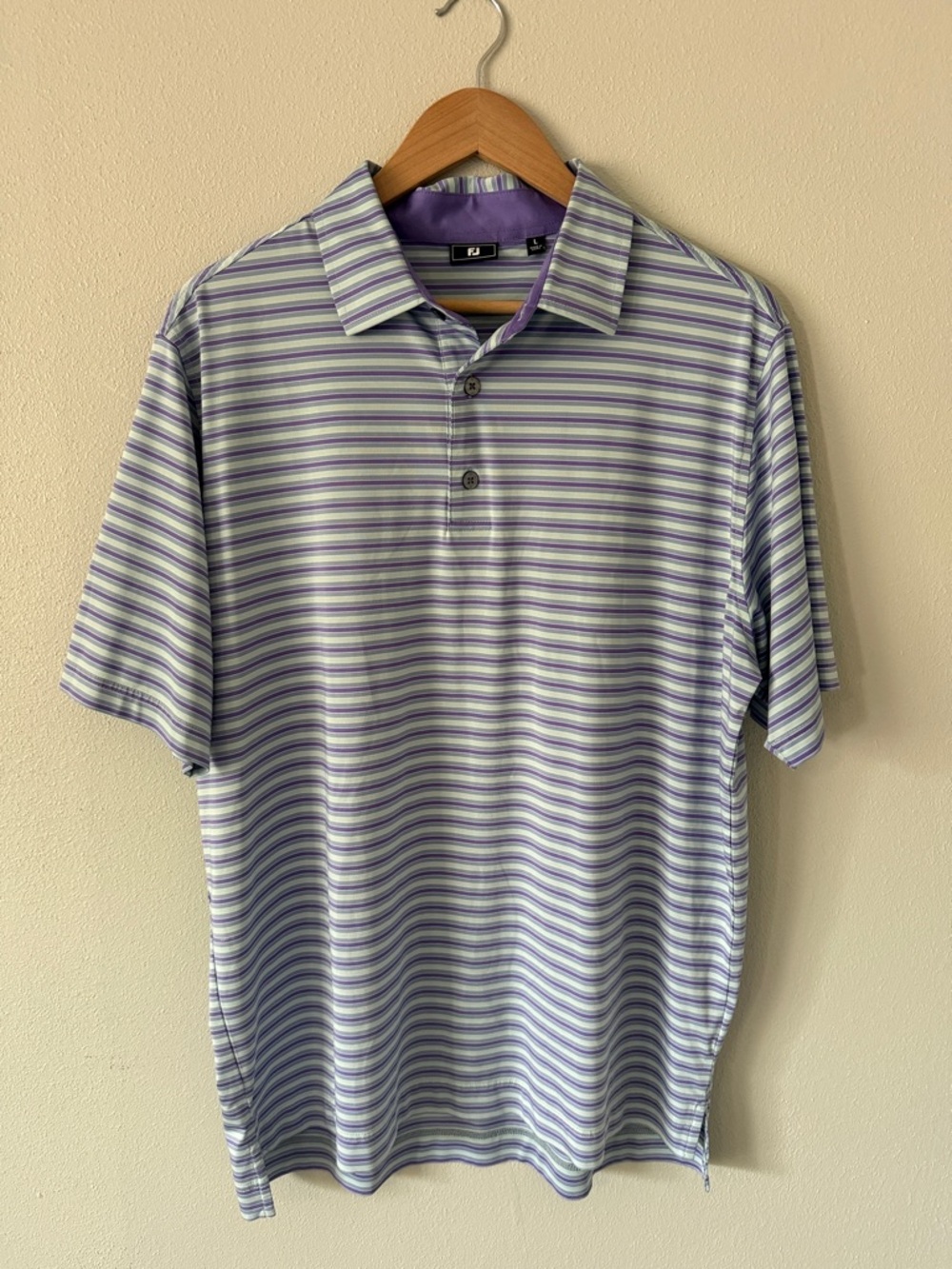 FootJoy Men’s light blue and Purple Striped Polo golf Shirt